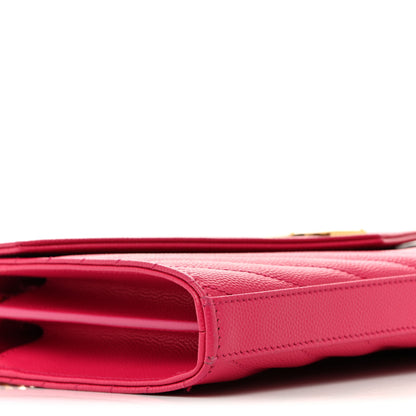 Saint Laurent Grain De Poudre Matelasse Chevron Monogram Chain Wallet Lipstick Fuchsia 8 of 9