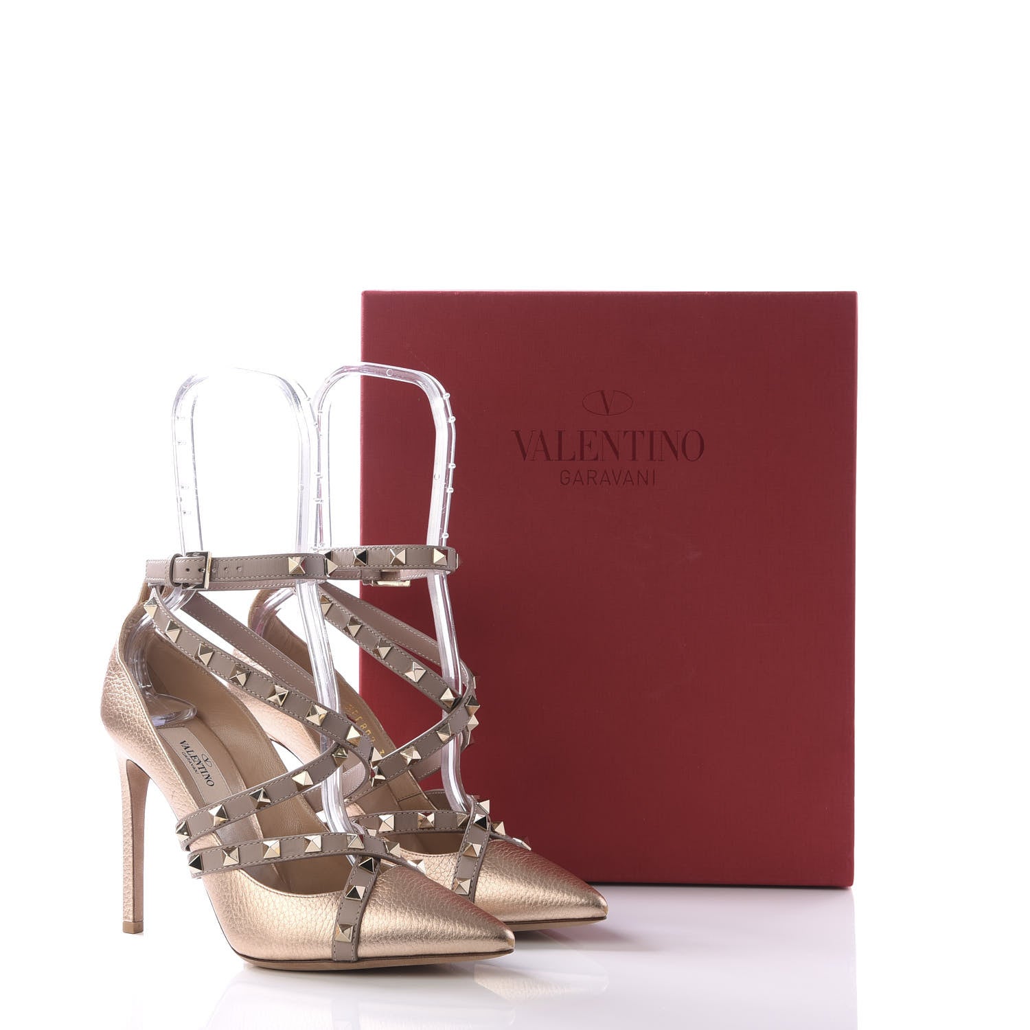Valentino Garavani Metallic Grained Calfskin Rockstud Crisscross Ankle Wrap 105mm Pumps 37 Rame Poudre 10 of 10