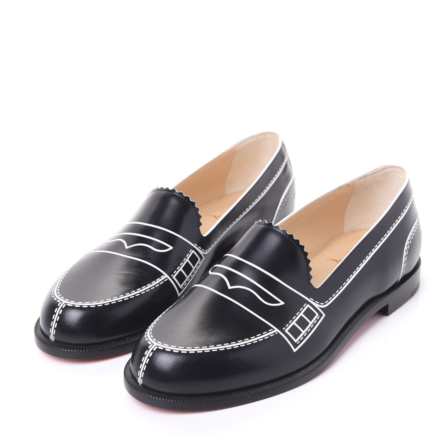 Christian Louboutin Calfskin Women Mocalaureat Tromp L'oeil Loafers 34.5 Black 2 of 8