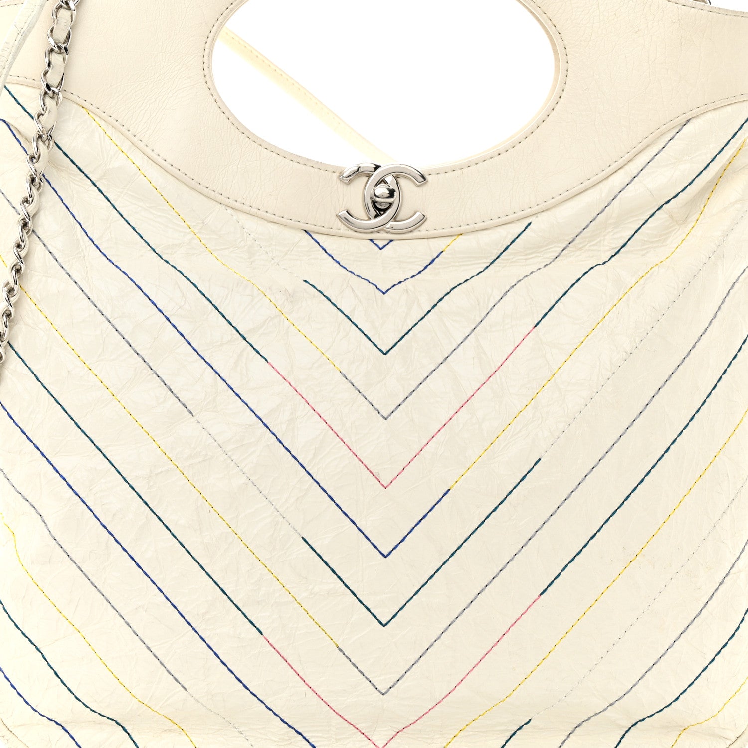 Chanel Glazed Calfskin Chevron Stitched Small 31 Shopping Bag White Multicolor 8 of 12