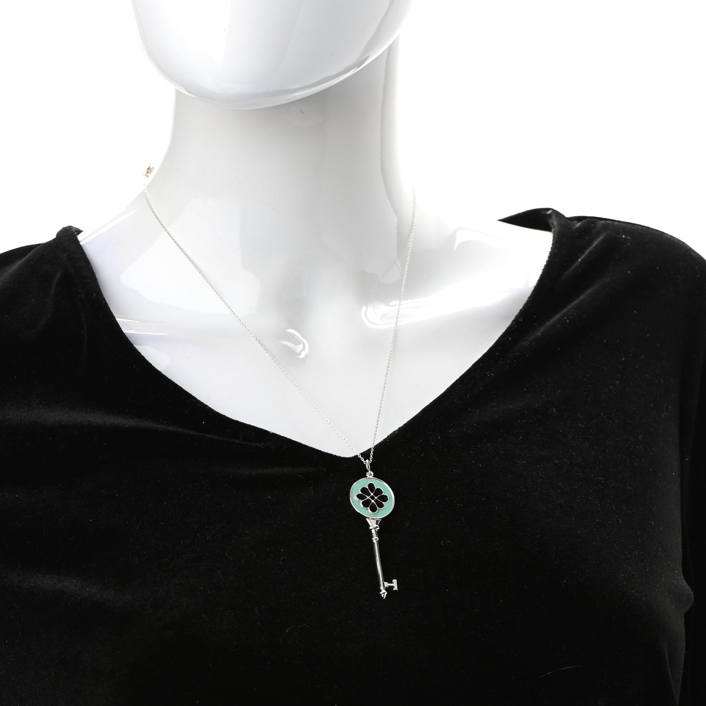 Sterling Silver Enamel Knot Key Pendant Necklace Blue