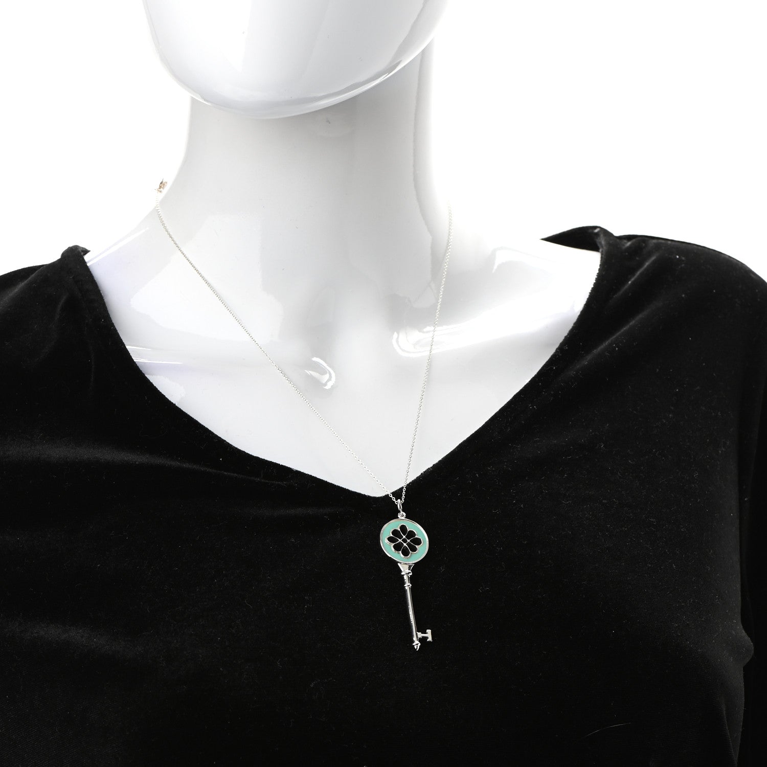 Tiffany Sterling Silver Enamel Knot Key Pendant Necklace Blue 2 of 7