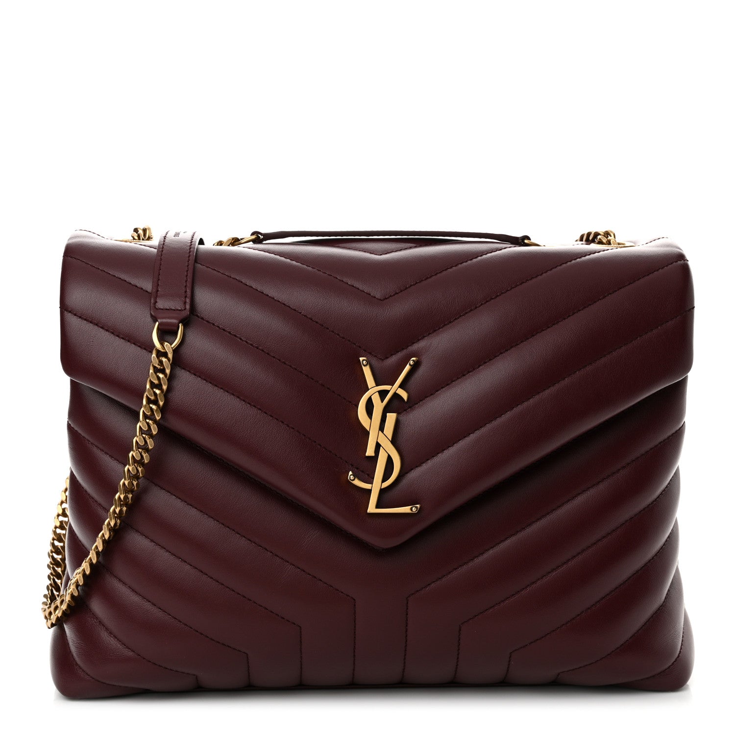 Saint Laurent Calfskin Y Quilted Monogram Medium Loulou Chain Satchel Rouge Legion 1 of 10