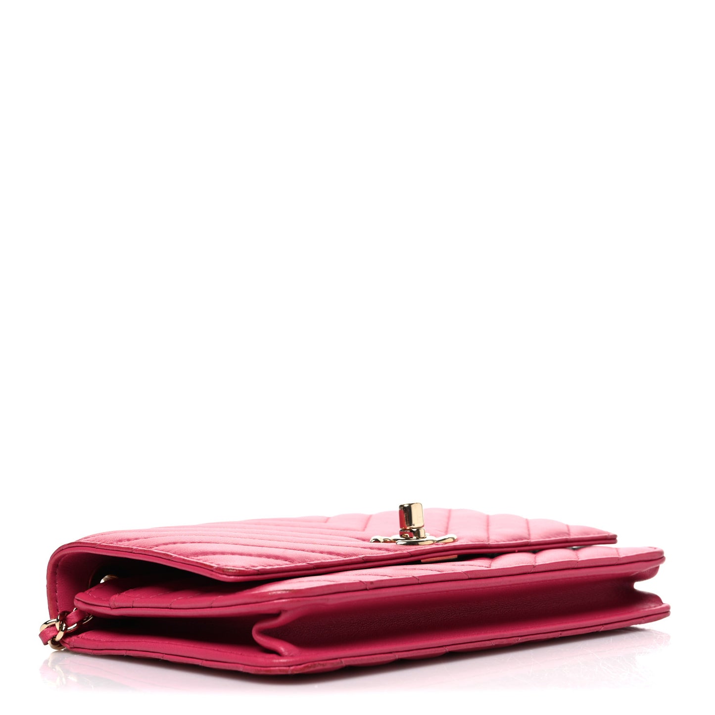 Lambskin Chevron Quilted Trendy CC Wallet On Chain WOC Dark Pink