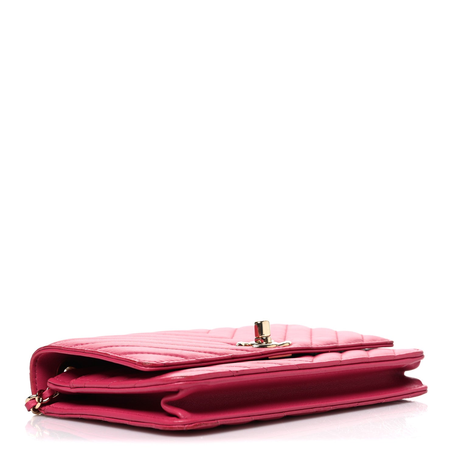 Chanel Lambskin Chevron Quilted Trendy CC Wallet On Chain WOC Dark Pink 4 of 11