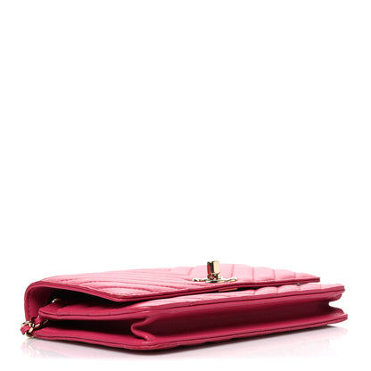 Chanel Lambskin Chevron Quilted Trendy CC Wallet On Chain WOC Dark Pink 4 of 11
