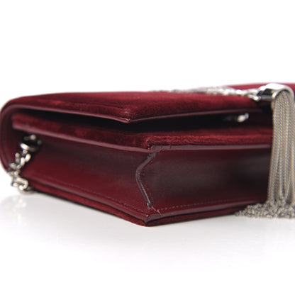 Saint Laurent Velvet Crystal Monogram Kate Tassel Shoulder Bag Burgundy 8 of 10