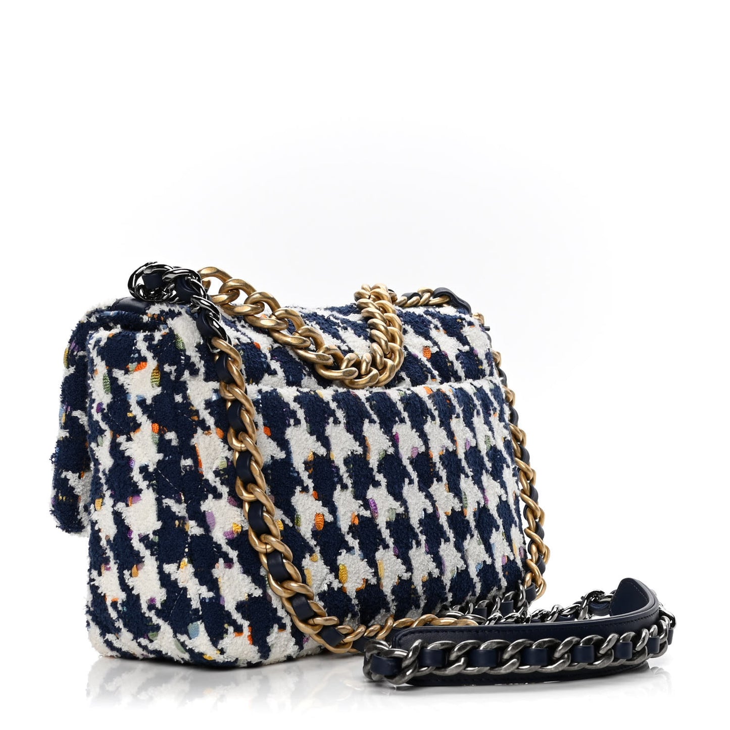 Tweed Quilted Medium Chanel 19 Flap Ecru Navy Blue Multicolor