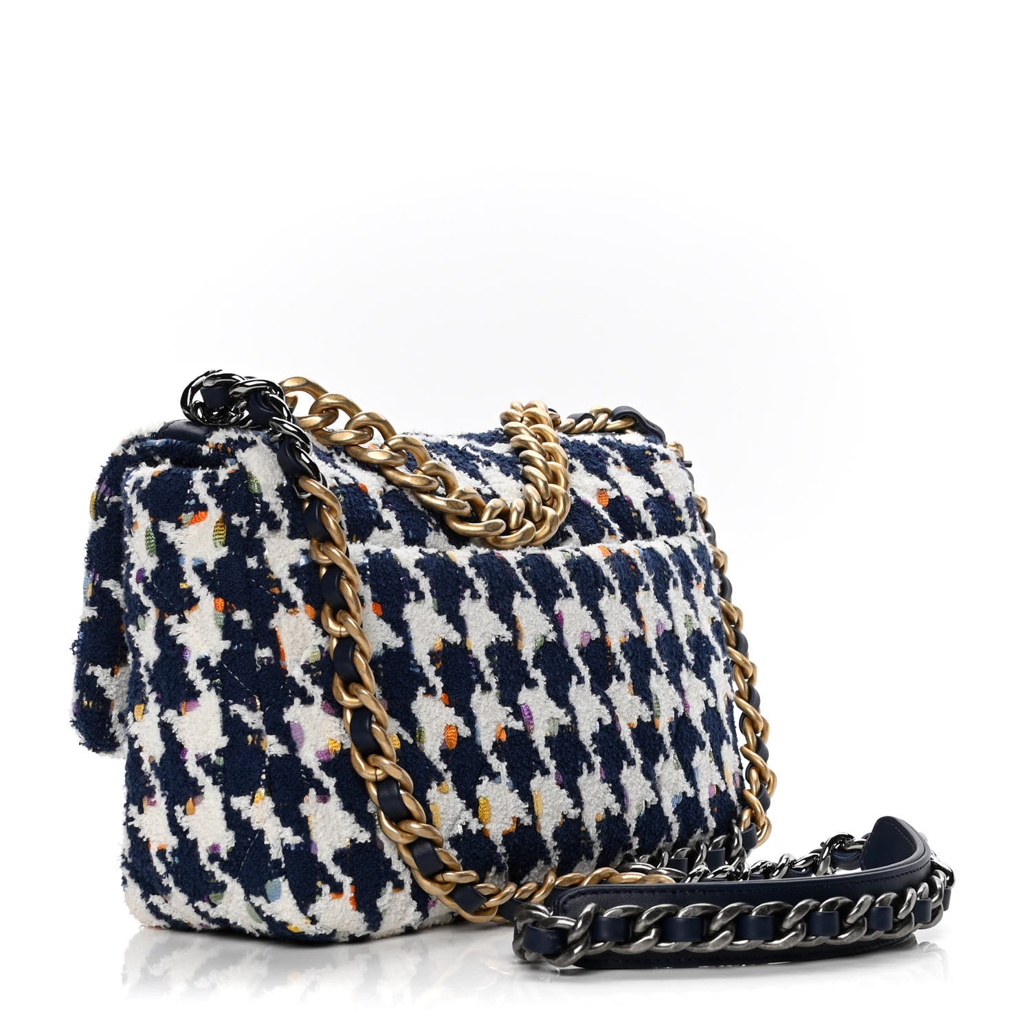 Chanel Tweed Quilted Medium Chanel 19 Flap Ecru Navy Blue Multicolor 2 of 8
