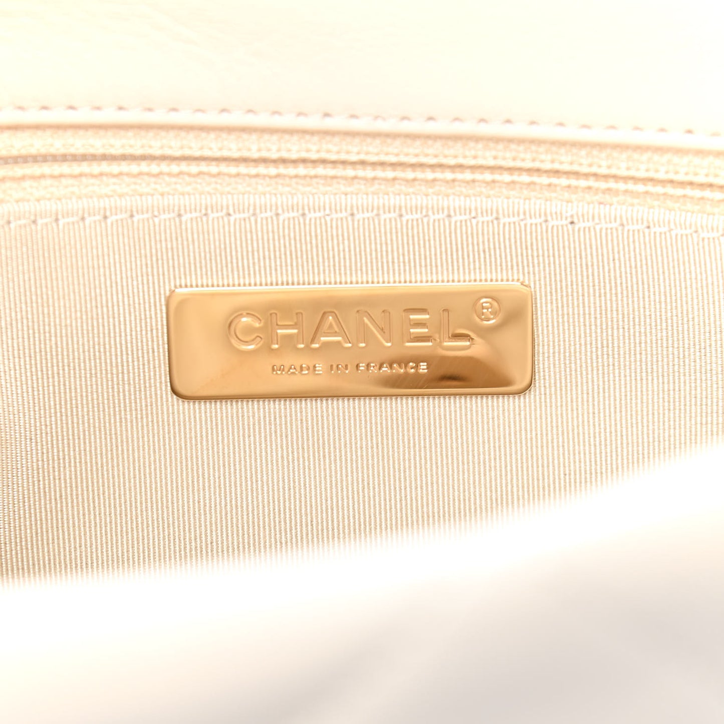 Goatskin Quilted Large Chanel 19 Flap Beige