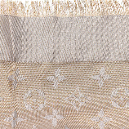 Louis Vuitton Silk Wool Monogram Shine Shawl Charcoal Greige 4 of 5