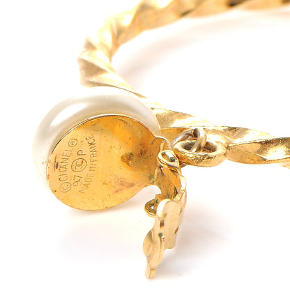 Chanel Pearl CC Twist Large Hoop Clip On Earrings Gold 4 of 5