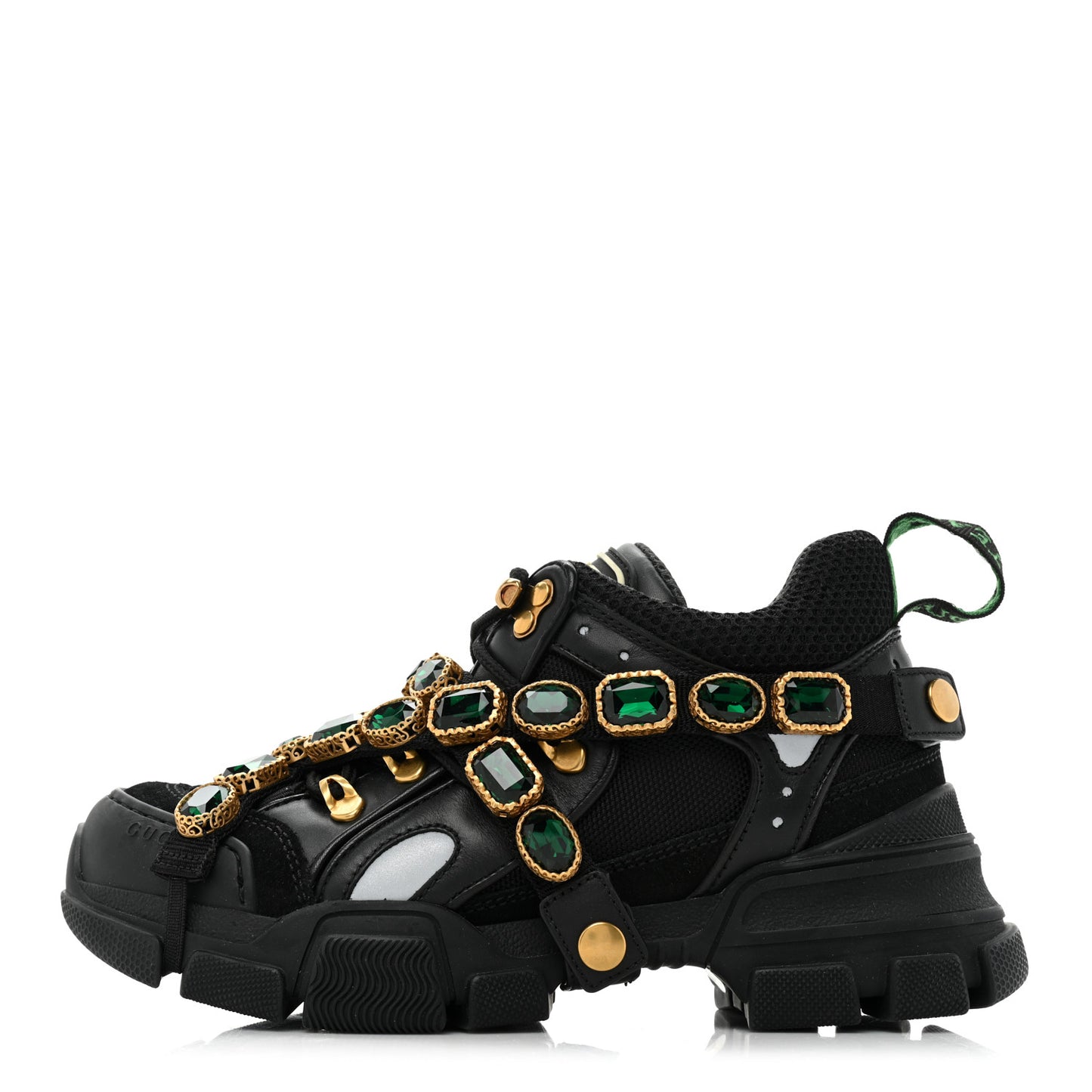 X SEGA Mesh Suede Calfskin Removable Crystals Mens Flashtrek Sneakers 36 Loess Black Olive Green