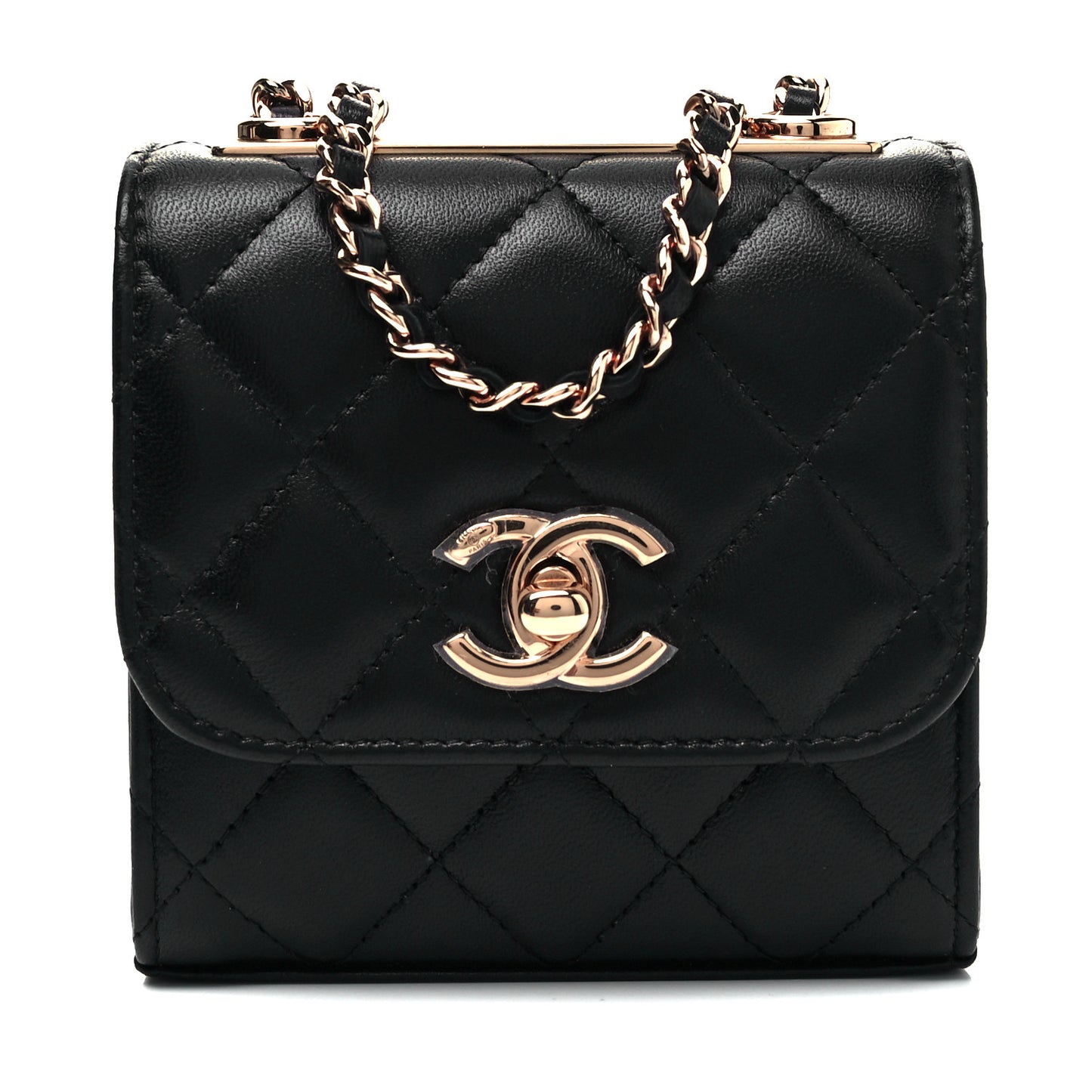 Lambskin Quilted Mini Trendy CC Chain Wallet Black