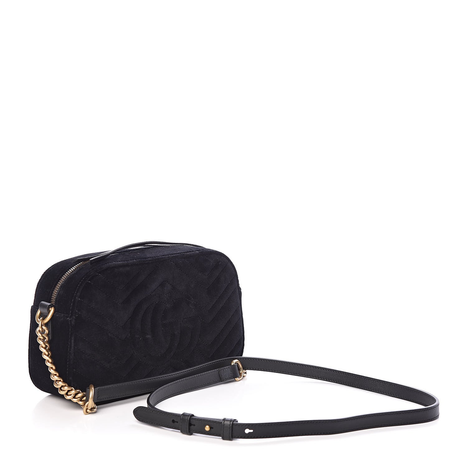 Gucci Velvet Matelasse Small GG Marmont Chain Shoulder Bag Black 3 of 10