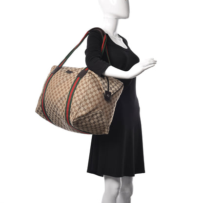 Gucci GG Monogram Web Medium Collapsible Carry On Duffle Beige Brown 2 of 10