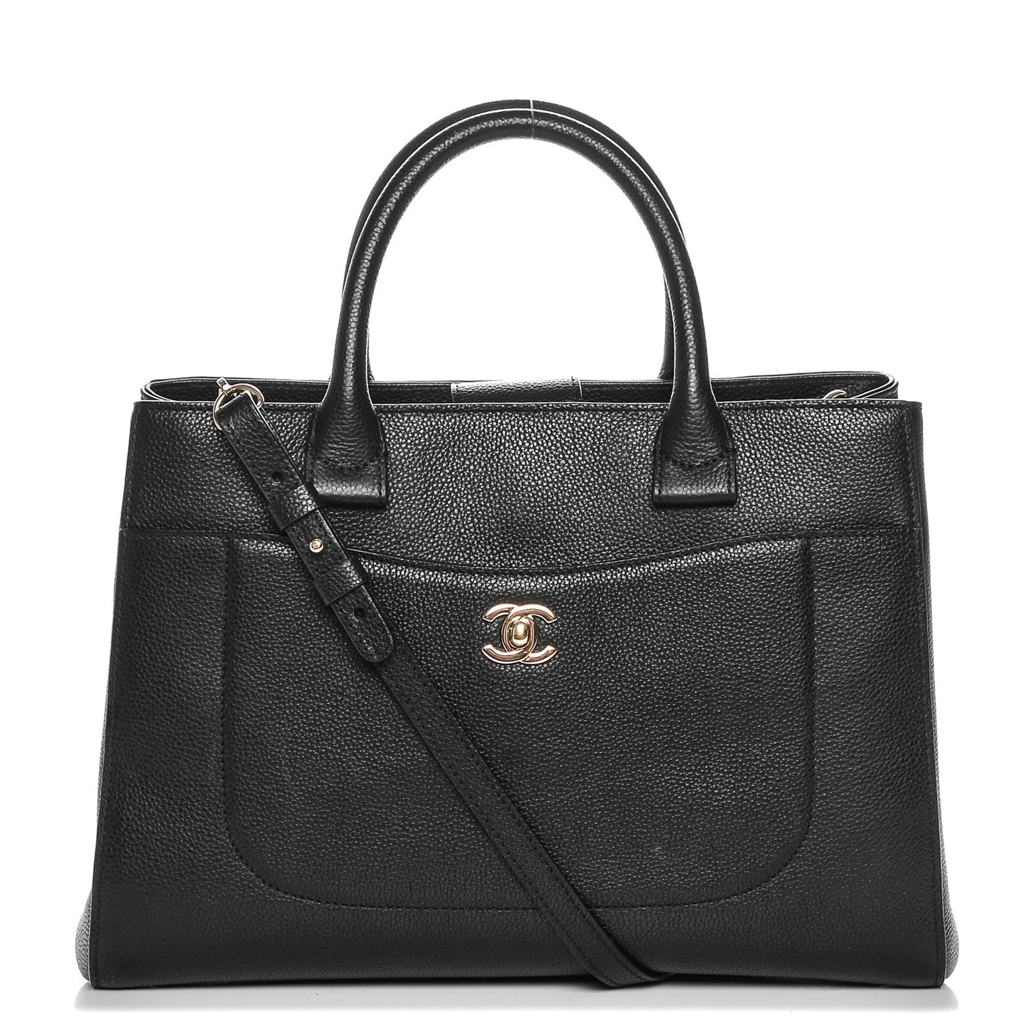 Grained Calfskin Small Neo Executive Shopper Tote Black