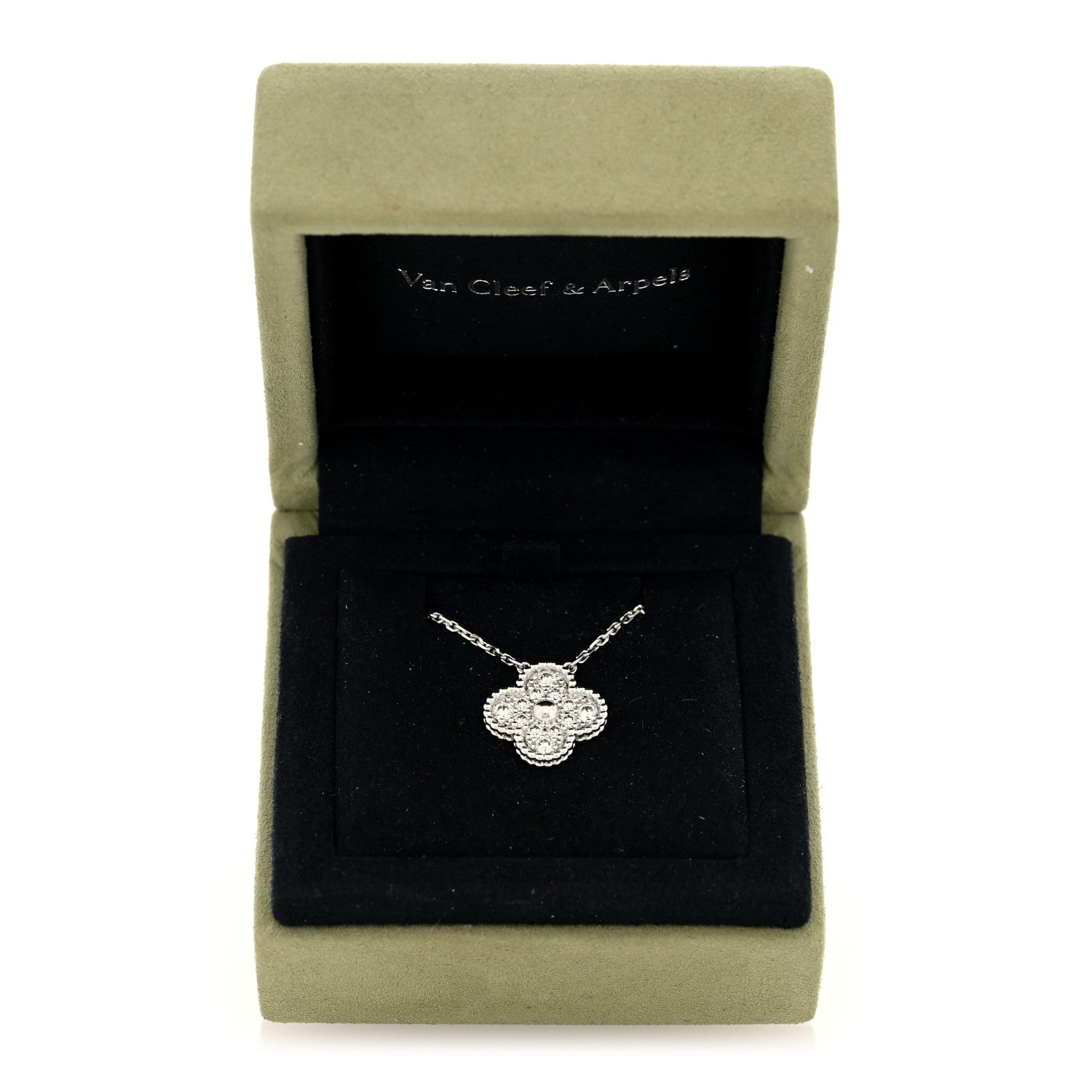 Van Cleef & Arpels 18K White Gold Diamond Vintage Alhambra Pendant Necklace 5 of 5