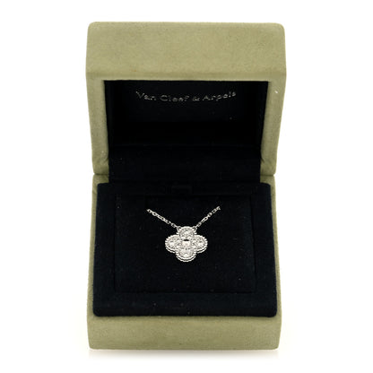 Van Cleef & Arpels 18K White Gold Diamond Vintage Alhambra Pendant Necklace 5 of 5