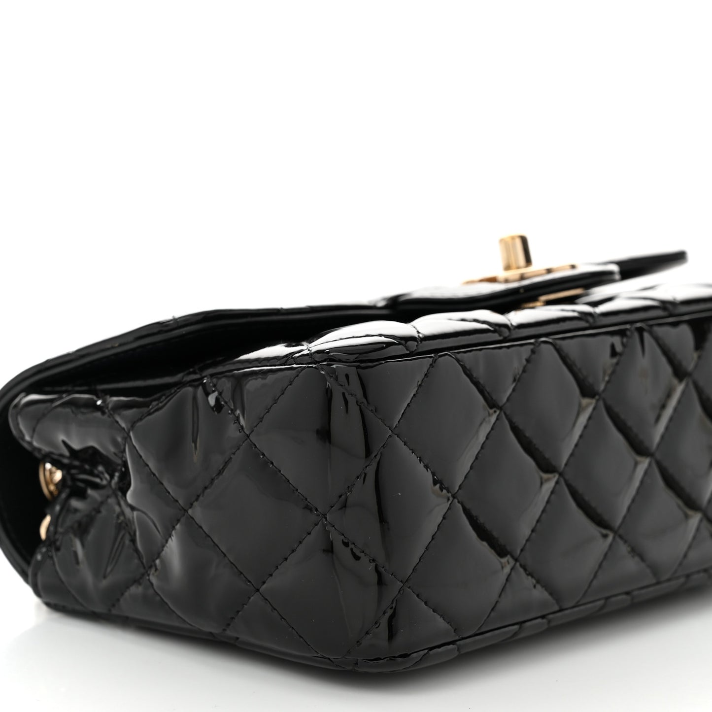 Patent Calfskin Quilted Mini Rectangular Flap Black