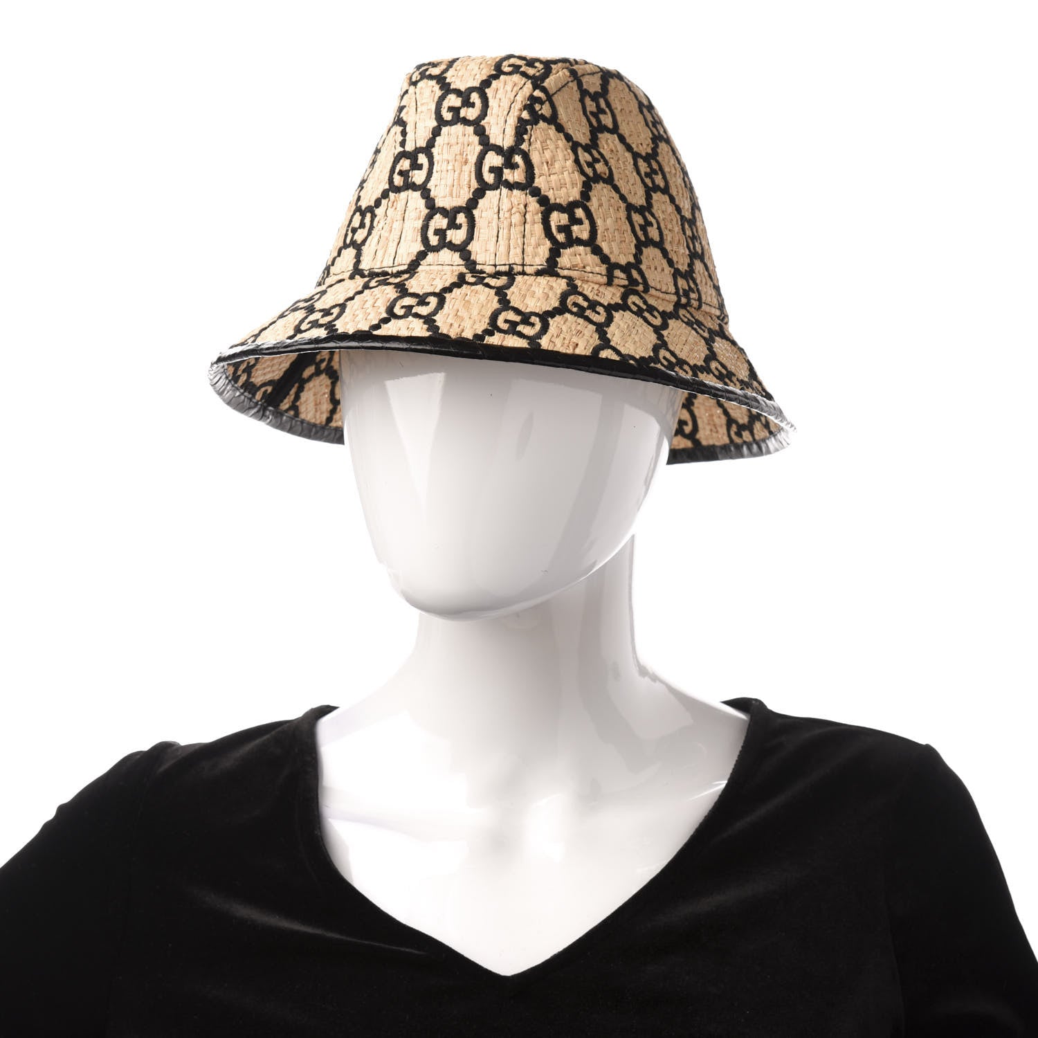 Gucci Raffia Elaphe GG Monogram Embroidered Fedora Hat S Ivory Black 2 of 10