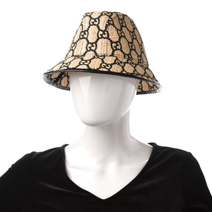 Gucci Raffia Elaphe GG Monogram Embroidered Fedora Hat S Ivory Black 2 of 10