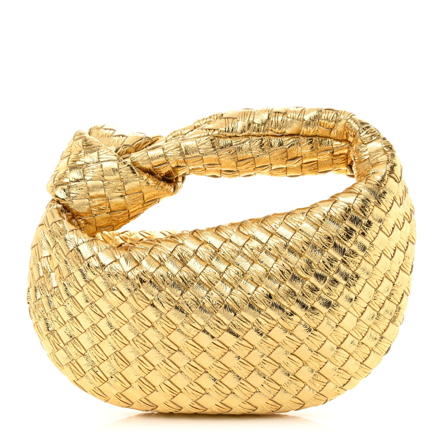 Laminated Calfskin Pressed Intreccio Mini Jodie Gold