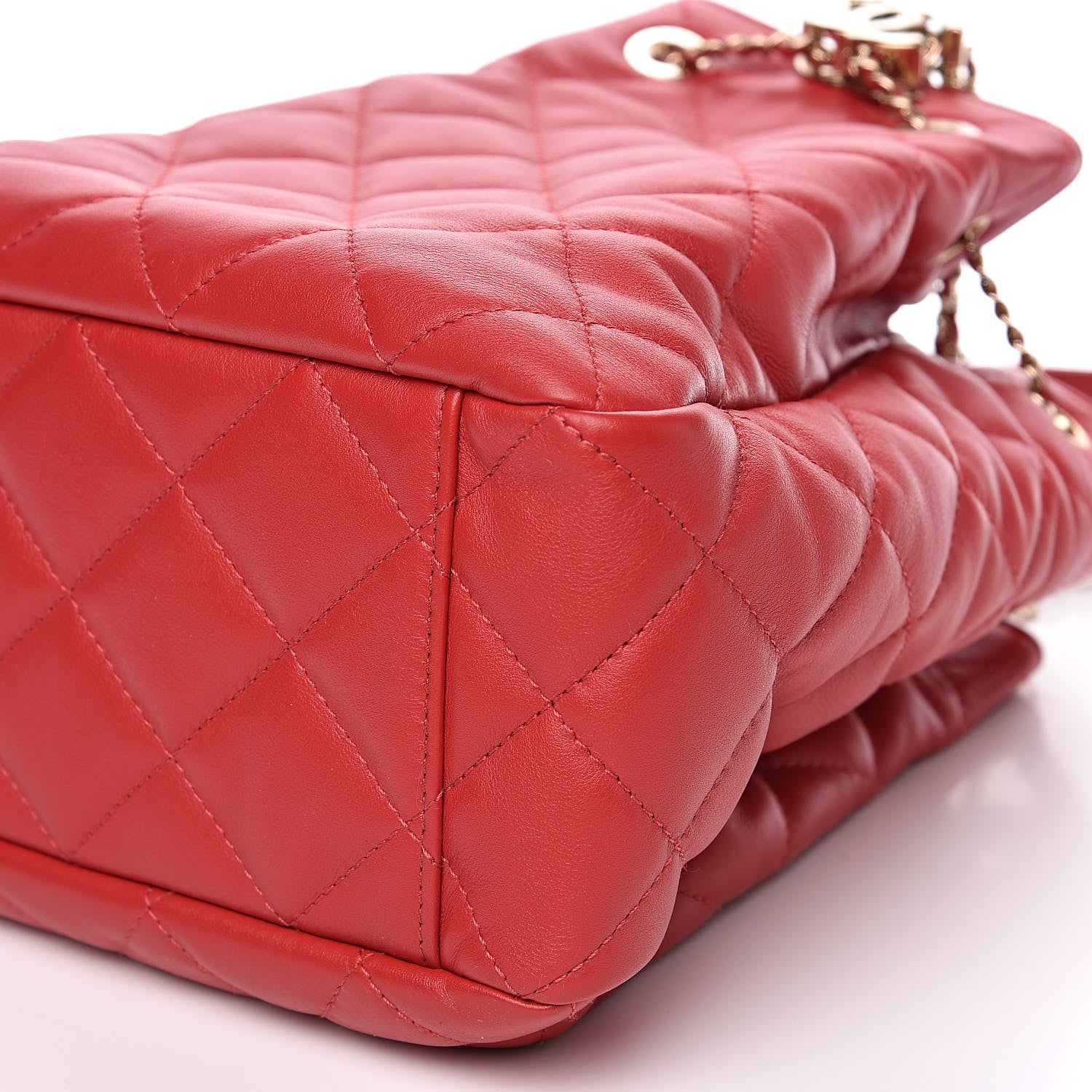 Chanel Lambskin Quilted Chain Drawstring Bag Red 9 of 10