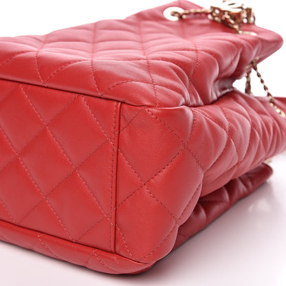 Chanel Lambskin Quilted Chain Drawstring Bag Red 9 of 10