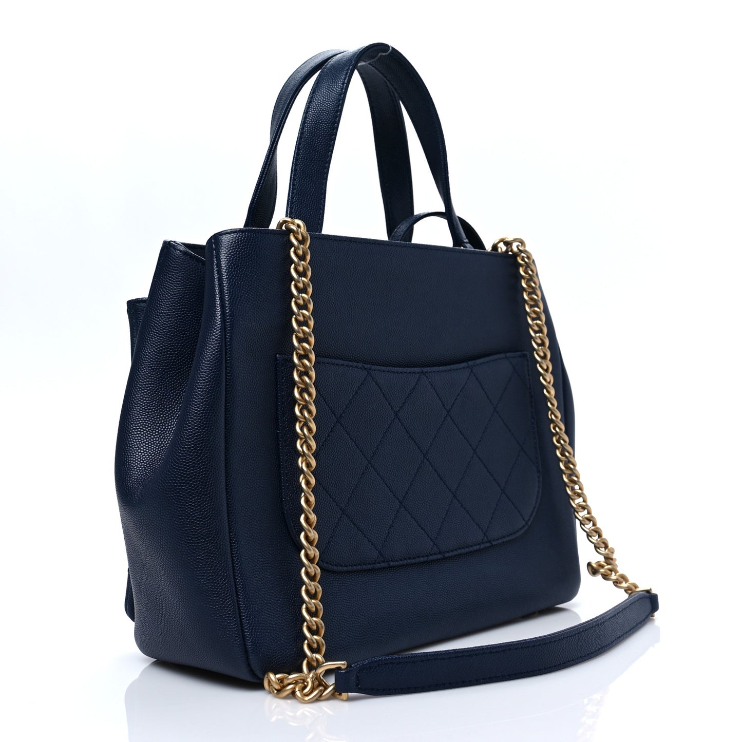 Grained Calfskin Stitched Small Lady Coco Top Handle Tote Navy