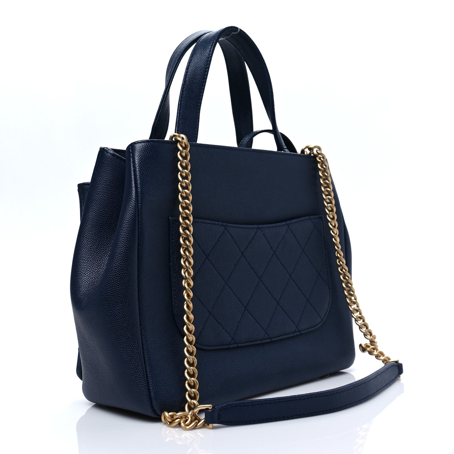 Chanel Grained Calfskin Stitched Small Lady Coco Top Handle Tote Navy 2 of 7