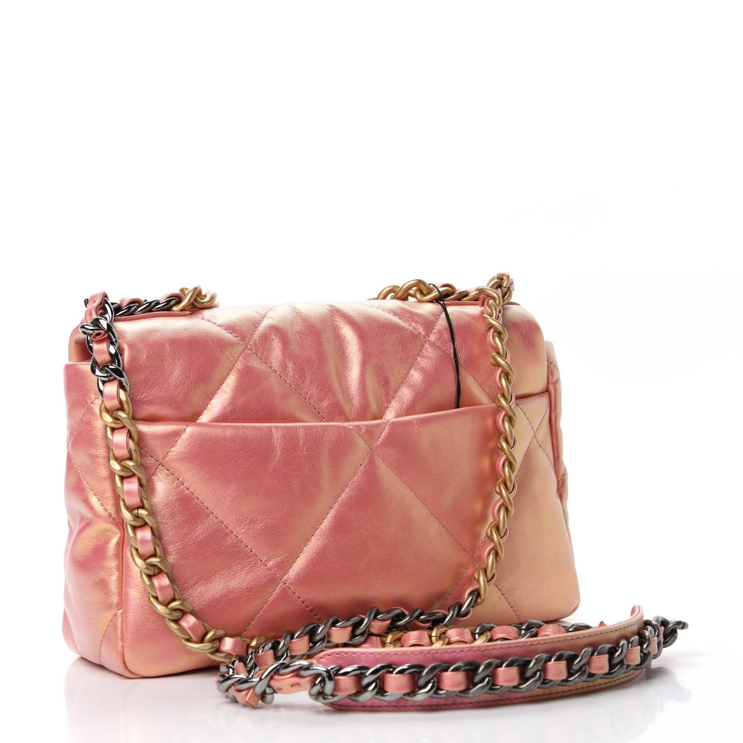 Iridescent Calfskin Quilted Medium Chanel 19 Flap Pink