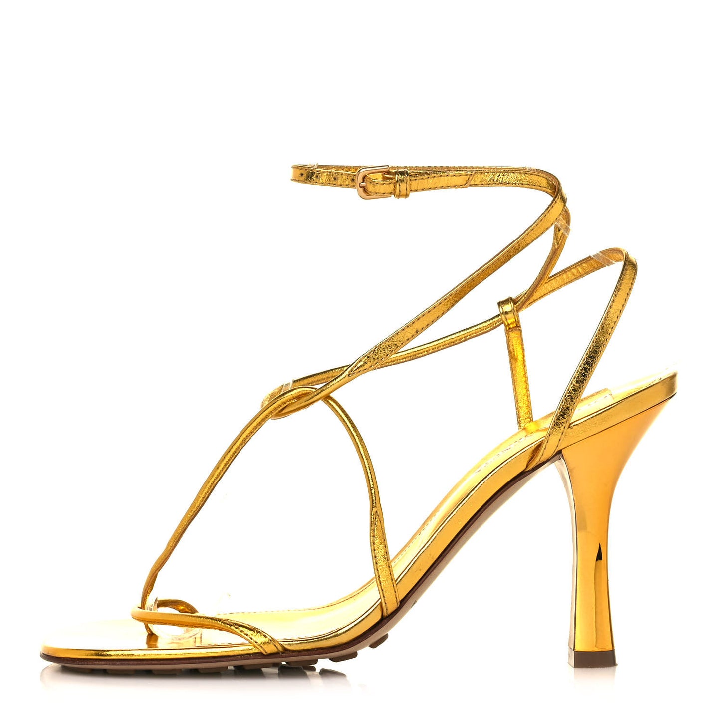 Laminated Calfskin The Line 90mm Sandals 37 Gold