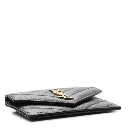Saint Laurent Grain De Poudre Matelasse Chevron Monogram Fragments Zippered Card Case Black 4 of 8