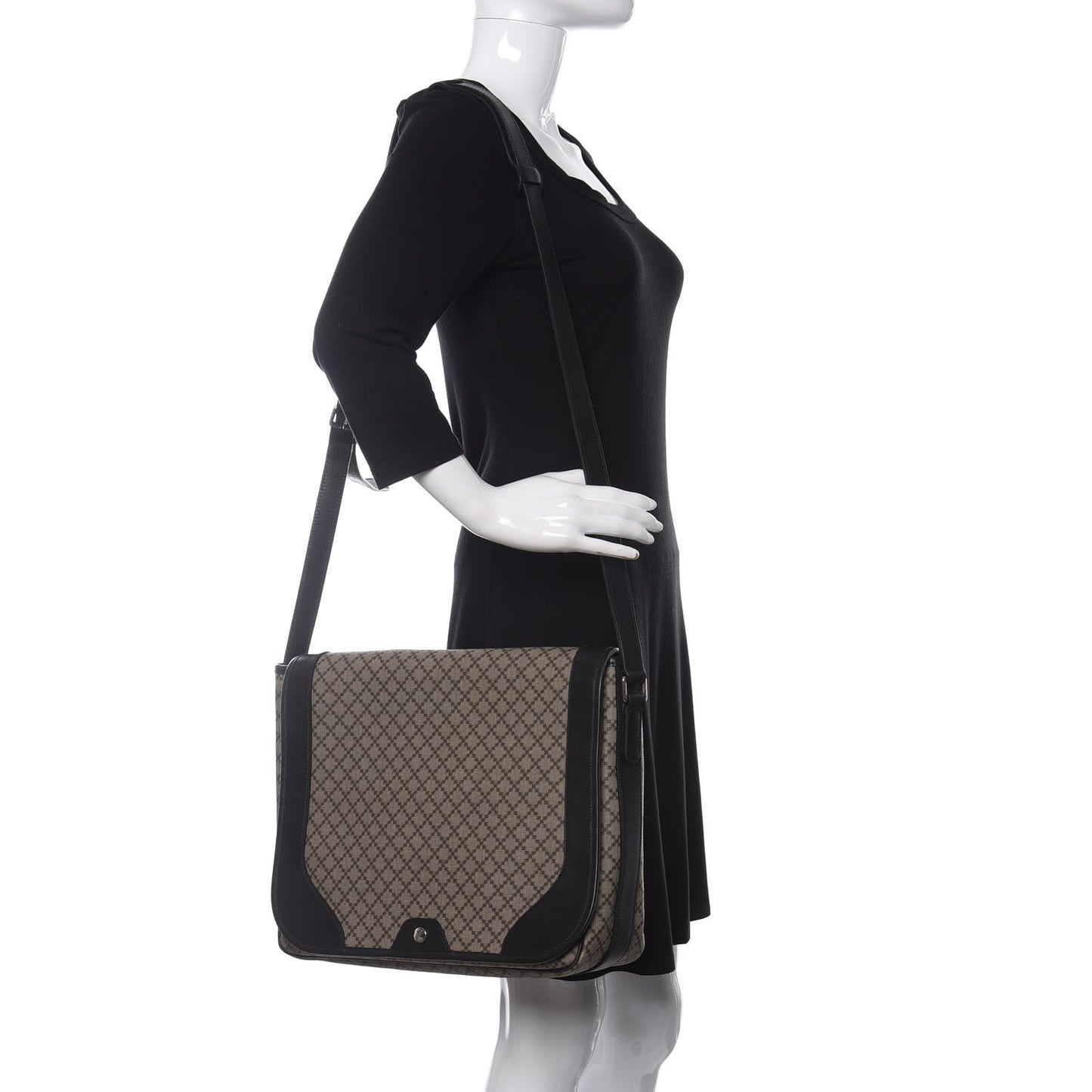 Diamante Large Flap Messenger Bag Beige Black