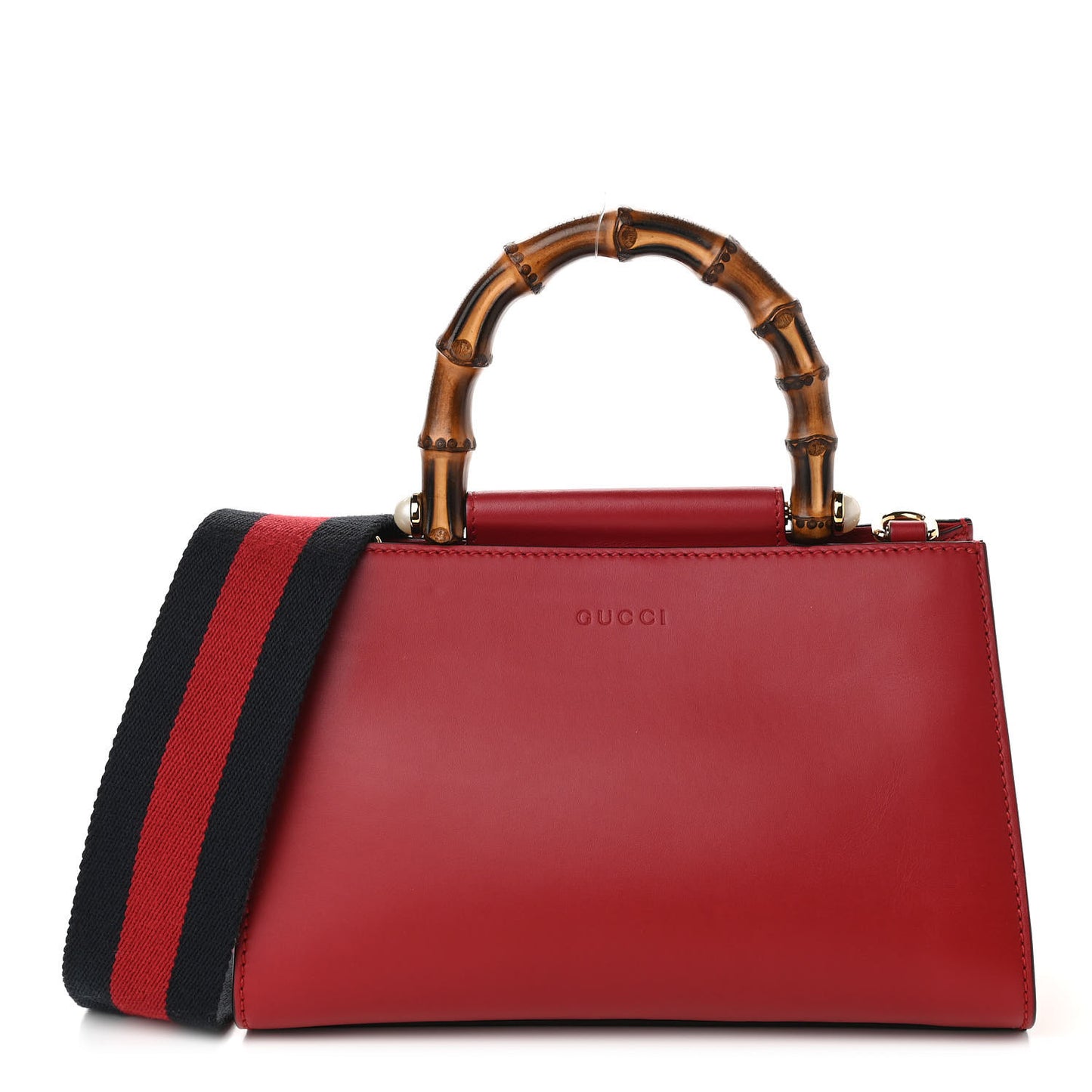 Nappa Bamboo Web Mini Nymphaea Top Handle Bag Hibiscus Red