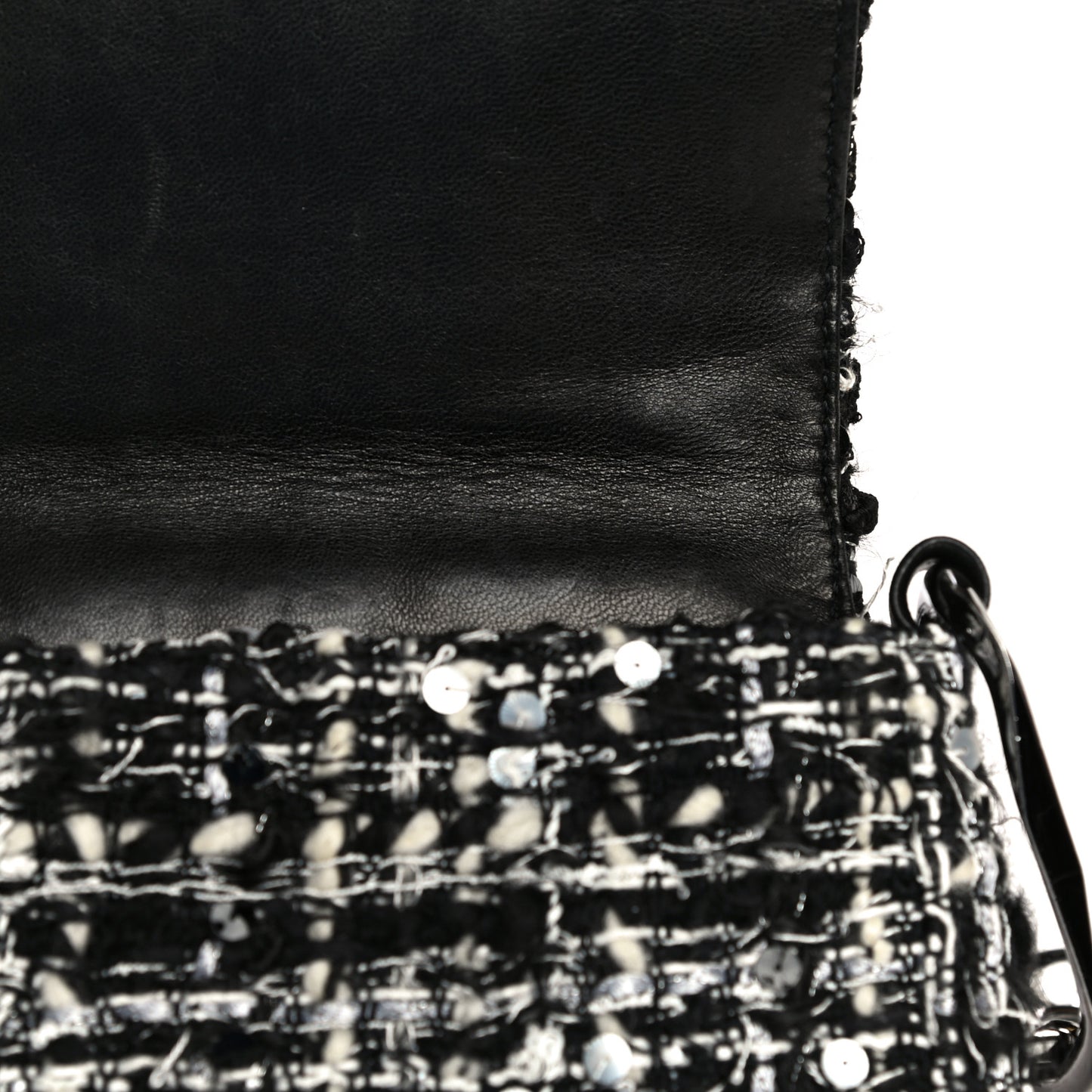 Sequin Tweed Single Flap Ecru Black