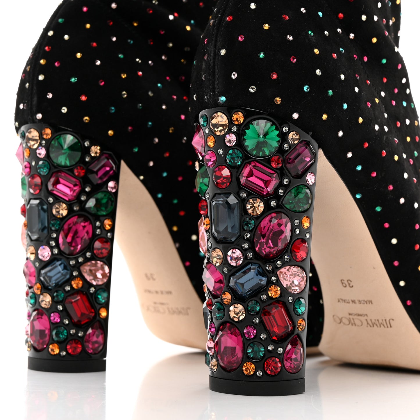 Suede Scattered Crystal Embellished Maine 100 Booties 39 Black Multicolor
