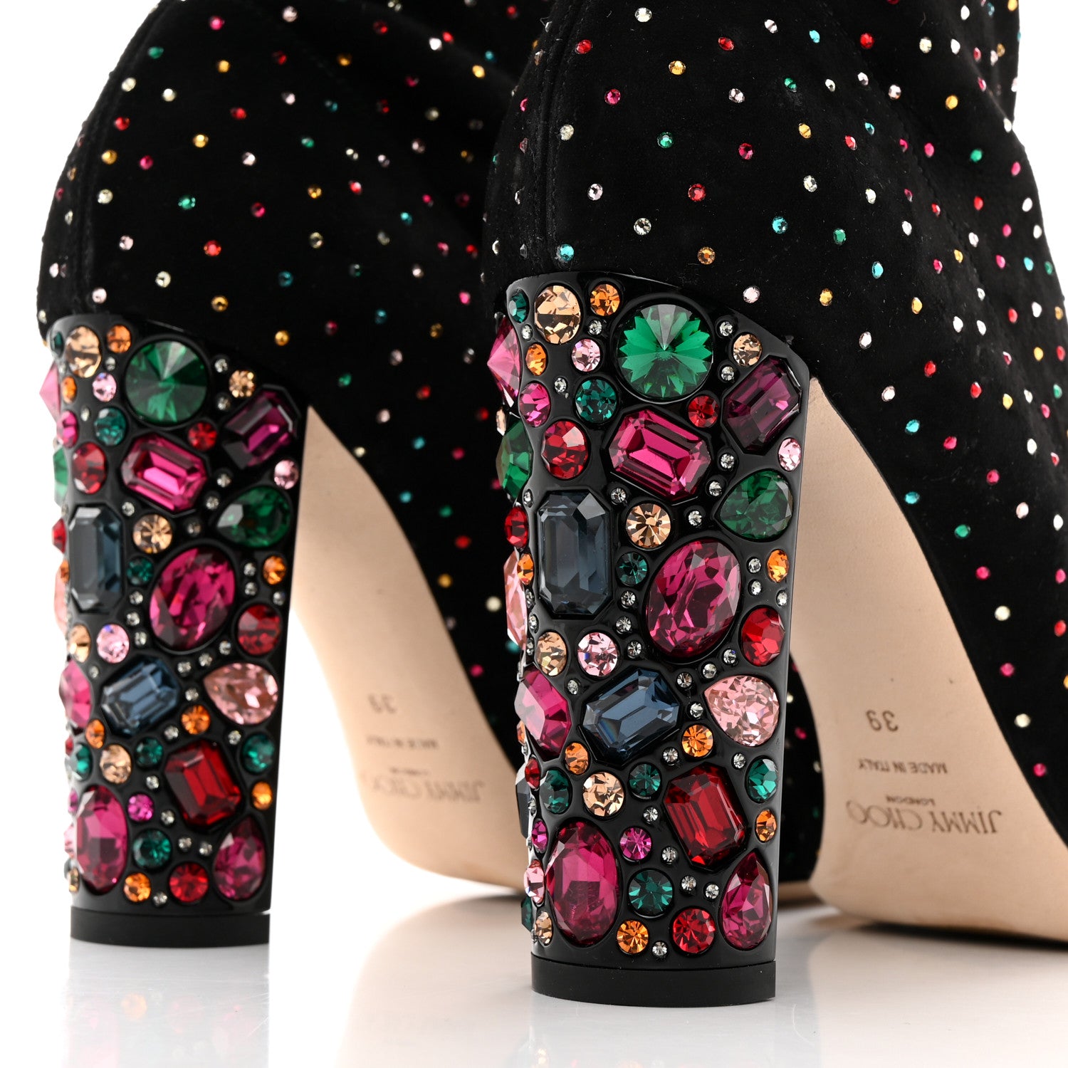 Jimmy Choo Suede Scattered Crystal Embellished Maine 100 Booties 39 Black Multicolor 5 of 8