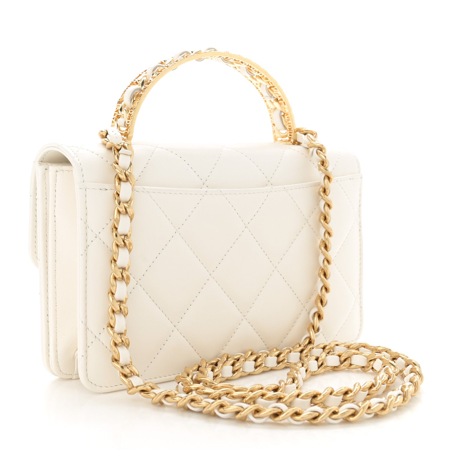 Chanel Shiny Calfskin Quilted Small Metal Top Handle Flap White 3 of 11