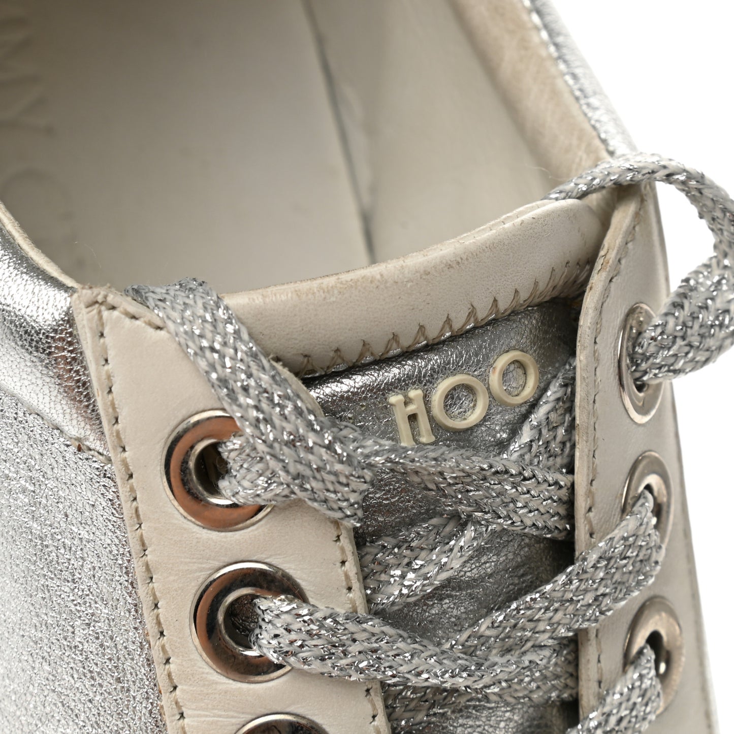 Metallic Calfskin Womens Diamond F Low Top Sneaker 39 White Silver