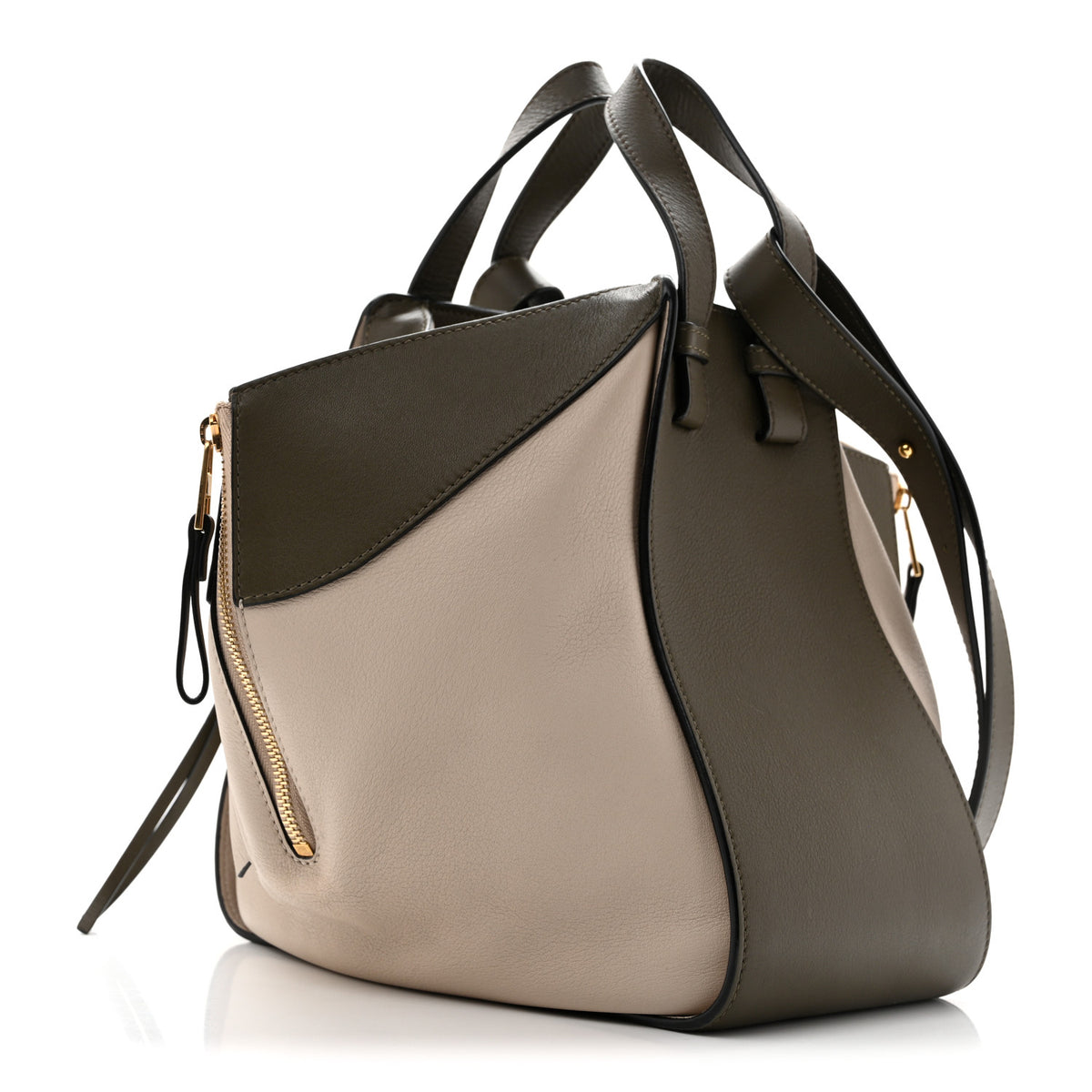 Calfskin Small Hammock Shoulder Bag Khaki Green Soft White