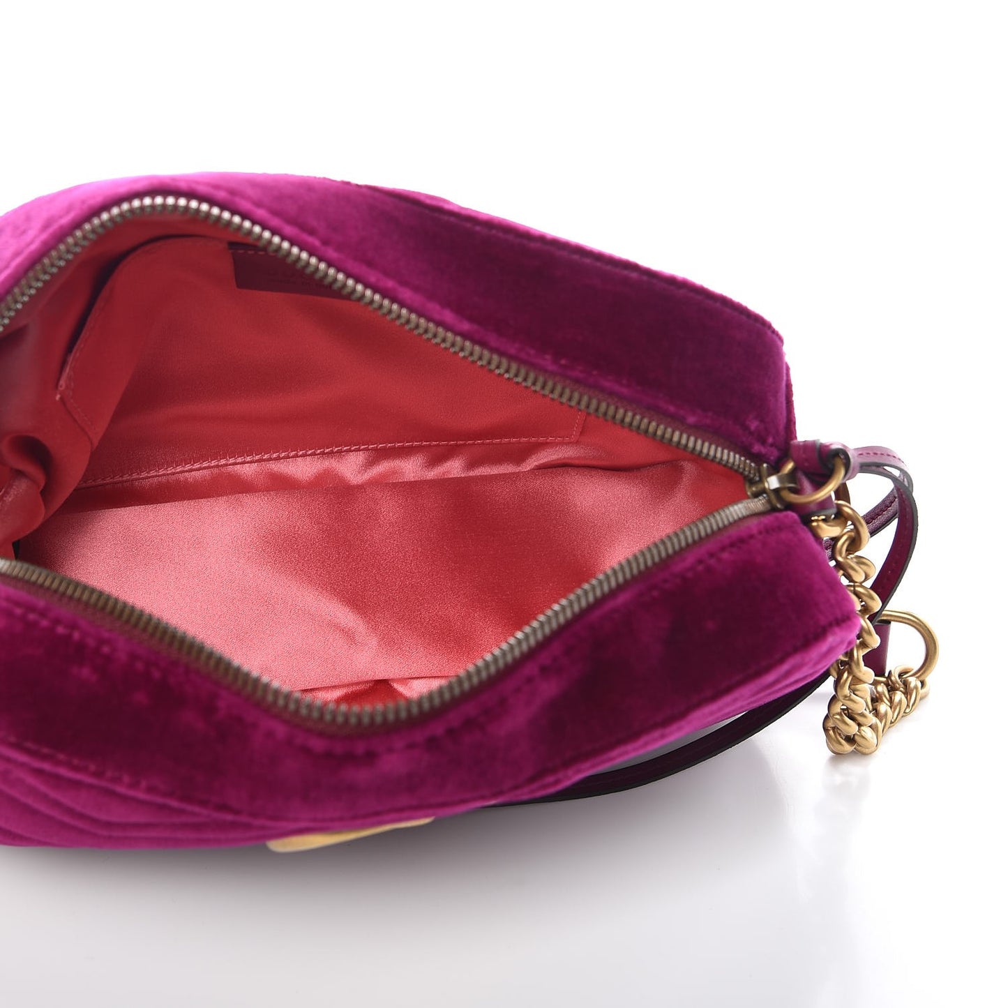 Velvet Matelasse Small GG Marmont Chain Shoulder Bag Fuchsia Violet Cyclamen
