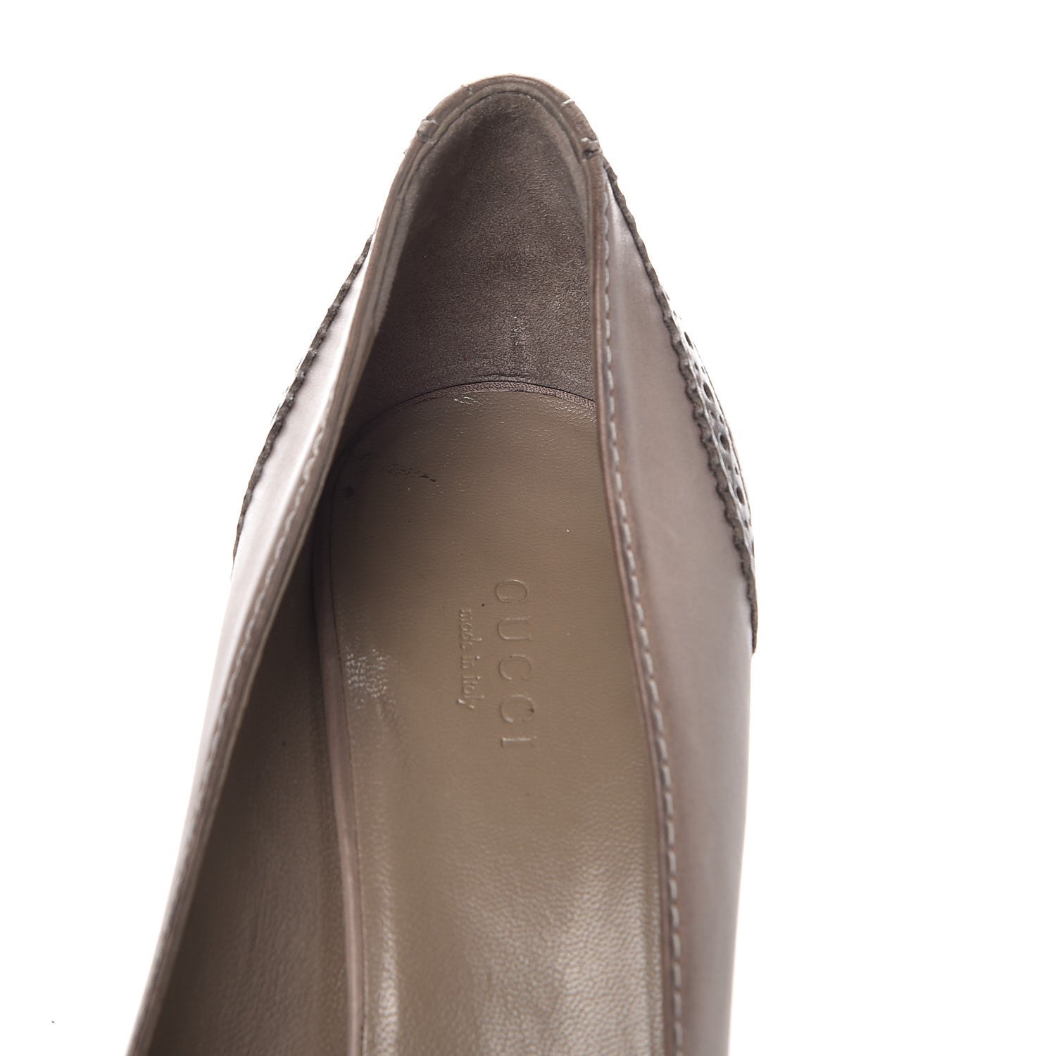 Gucci Saddle Soft Lux Tamponato MIcroguccissima Peep Toe Wedges 38.5 New Fango 11 of 19