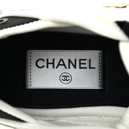 Chanel Velvet Calfskin Mixed Fibers CC Sneakers 37.5 Ivory Black 7 of 9