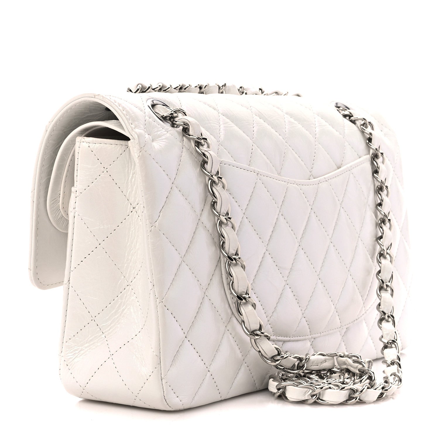 Chanel Iridescent Crumpled Calfskin Quilted Medium Double Flap White 3 of 12