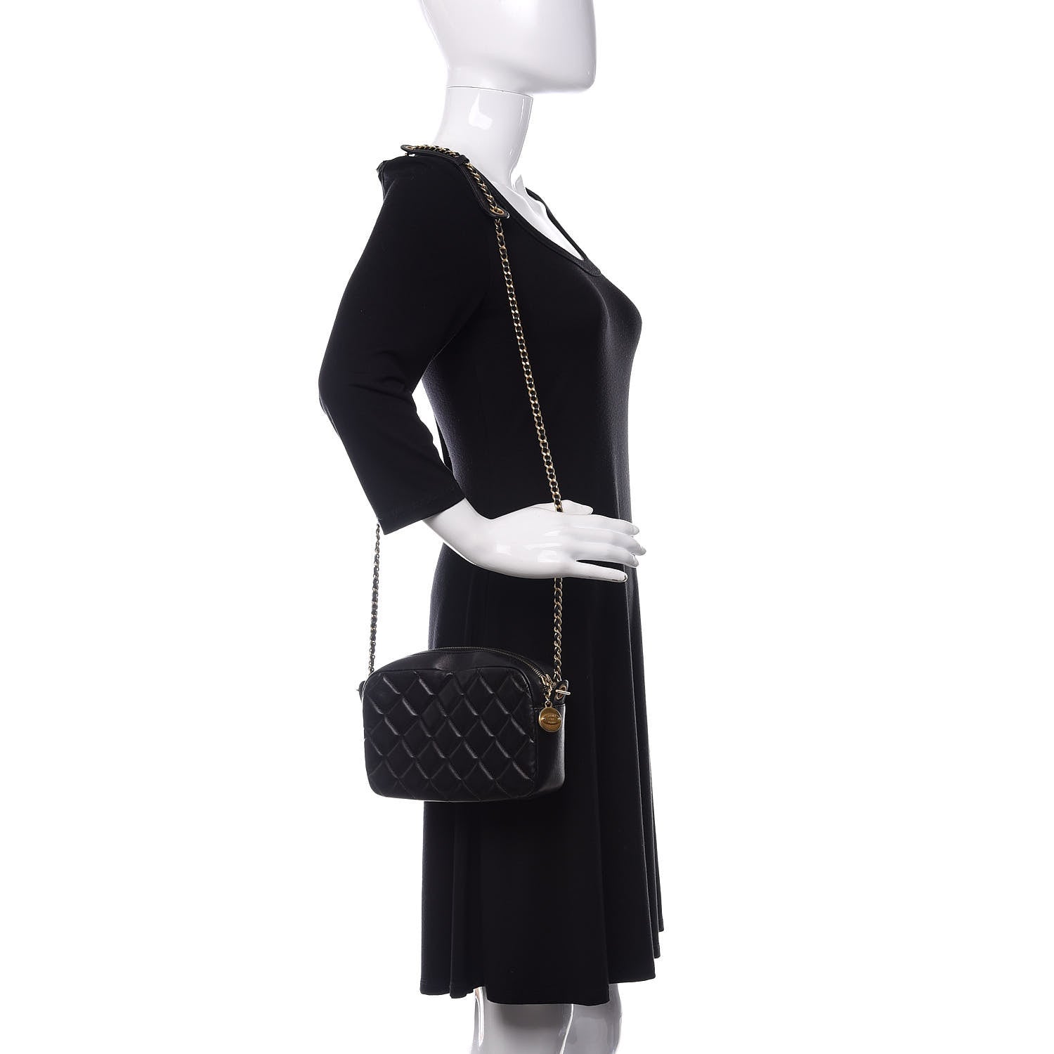 Chanel Lambskin Quilted Small Diamond CC Camera Case Black 2 of 12