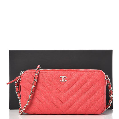 Chanel Caviar Chevron Quilted Small Clutch With Chain Light Red 11 of 11