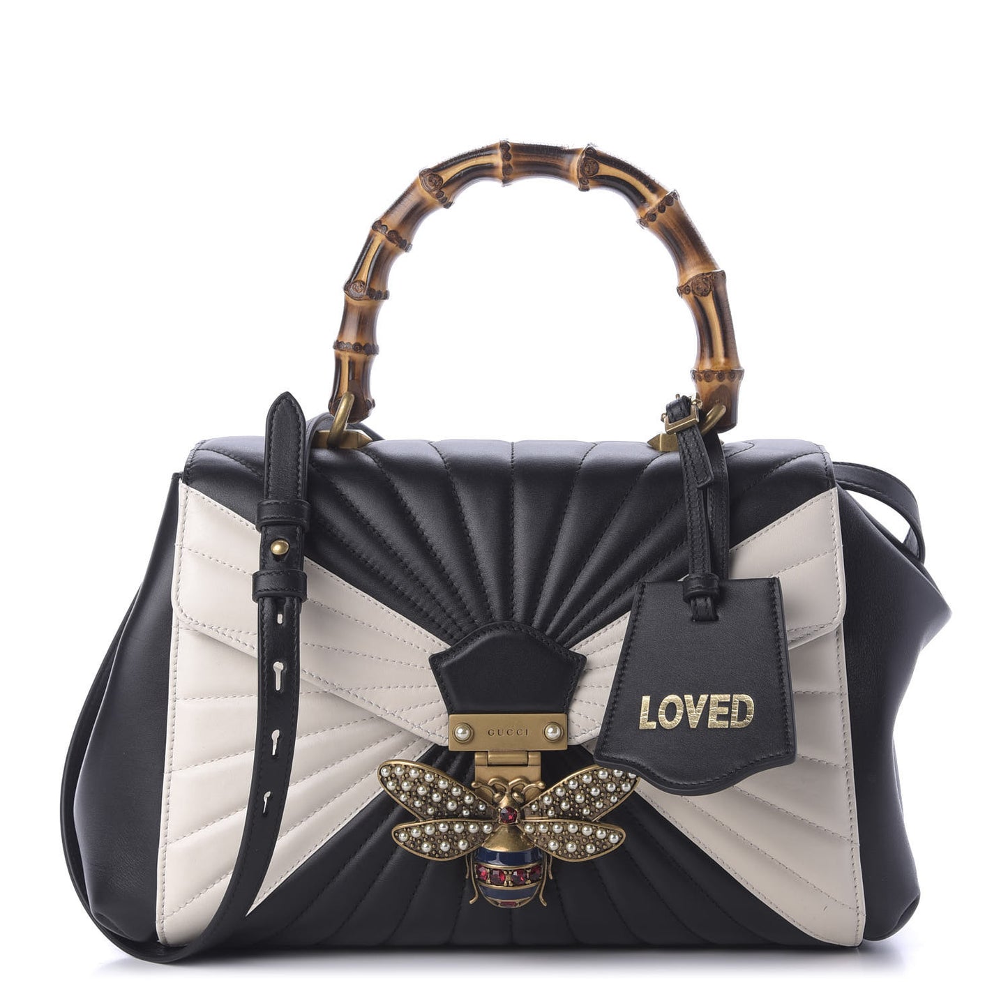 Calfskin Bamboo Trapuntata Queen Margaret Top Handle Bag Mystic White Black