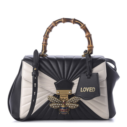 Gucci Calfskin Bamboo Trapuntata Queen Margaret Top Handle Bag Mystic White Black 1 of 10